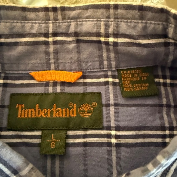 Timberland Men's Large Blue Plaid Check Long Sleeve Shirt Regular Fit Casual - Picture 6 of 10